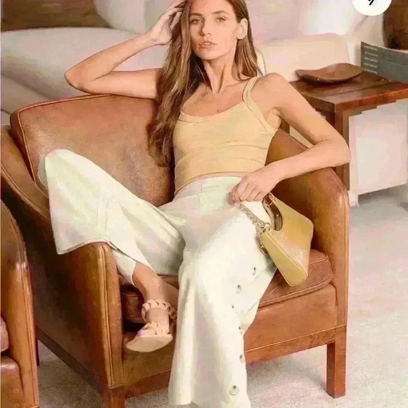 Lulus NWT Tropical Resort Beige Wide-Leg Side Button Pants - Picture 9 of 11